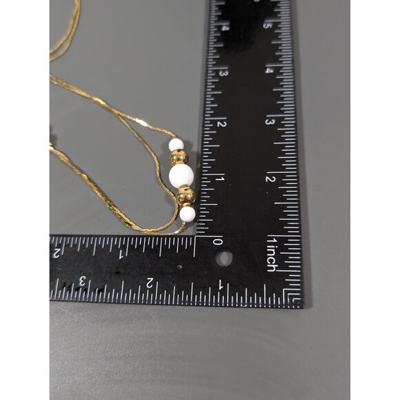 Worthington Retro White Station Bead Multi Chain Necklace Gold Tone 30" Classic - Picture 6 of 6